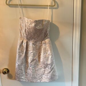 Forever 21 Strapless Floral Brocade Dress in Light Pink and Silver